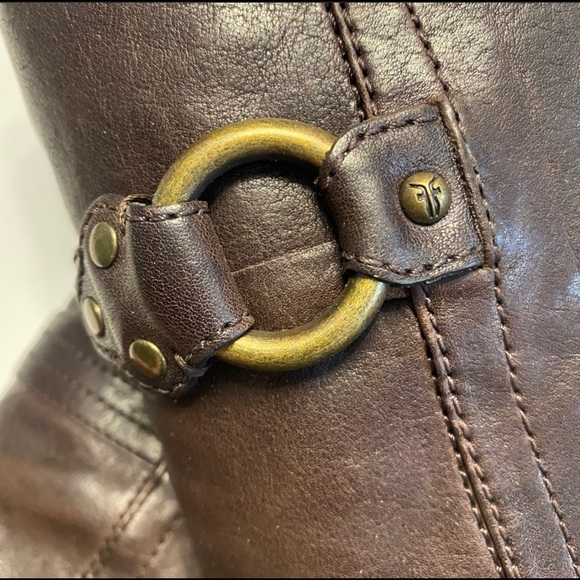 Beautiful Frye chocolate brown boots with gold buckles. - Picture 5 of 7